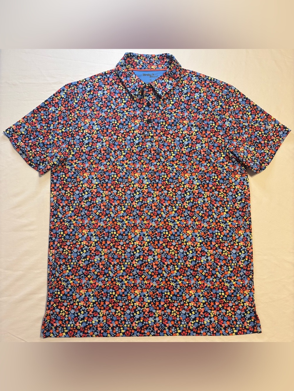 BirdieBound Men’s Ditsy Flower Print Golf Polo Shirt Moisture Wicking Technology